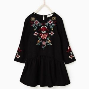 Zara Girls Black Floral Embroidered Dress Size 13-14